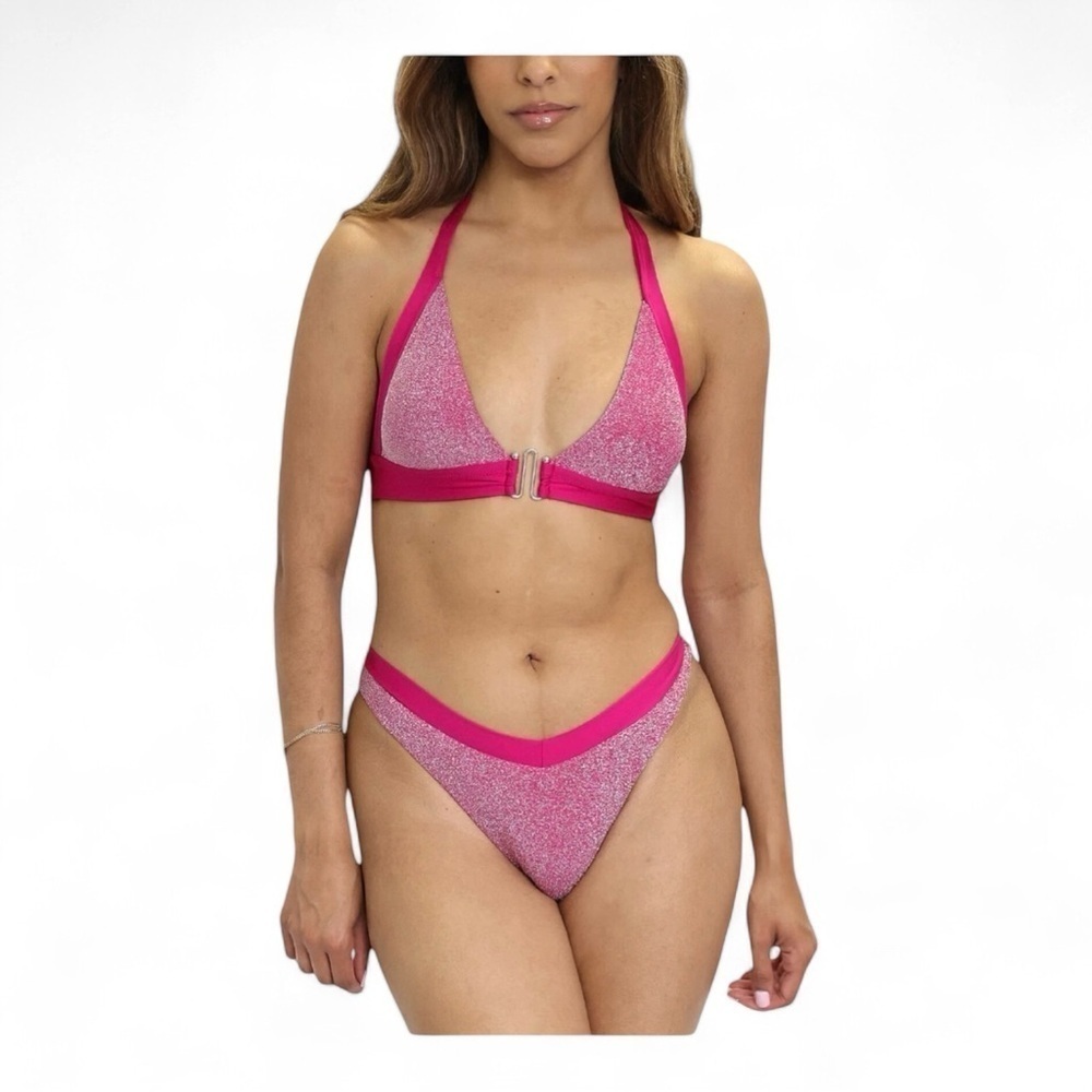 Trina Turk Cosmos M Bar Halter Bikini Top/Banded Hipster Bikini Bottoms NWT